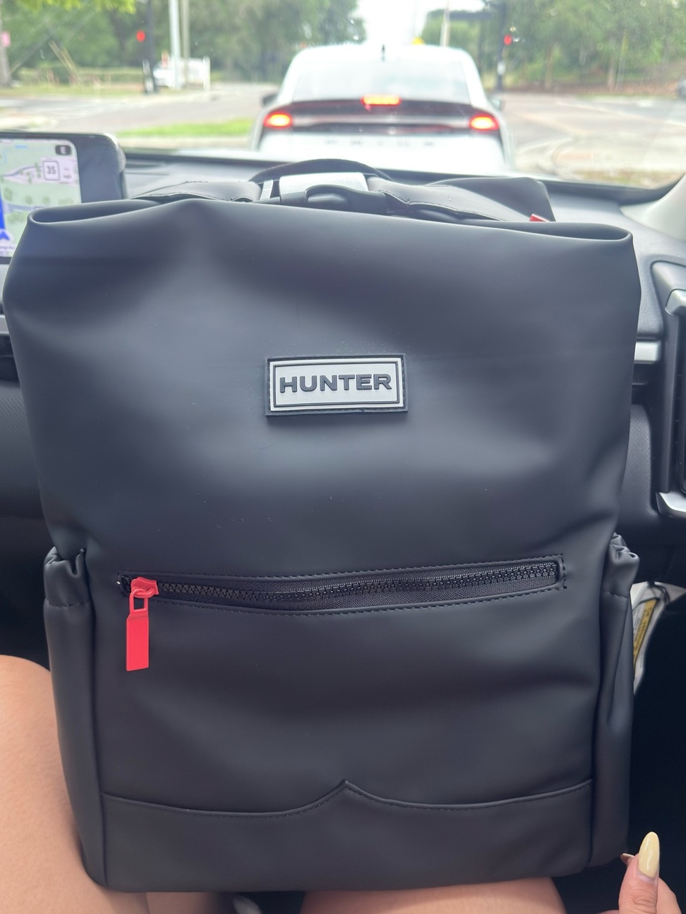 Hunter Black Backpack with Red Zipper Pull